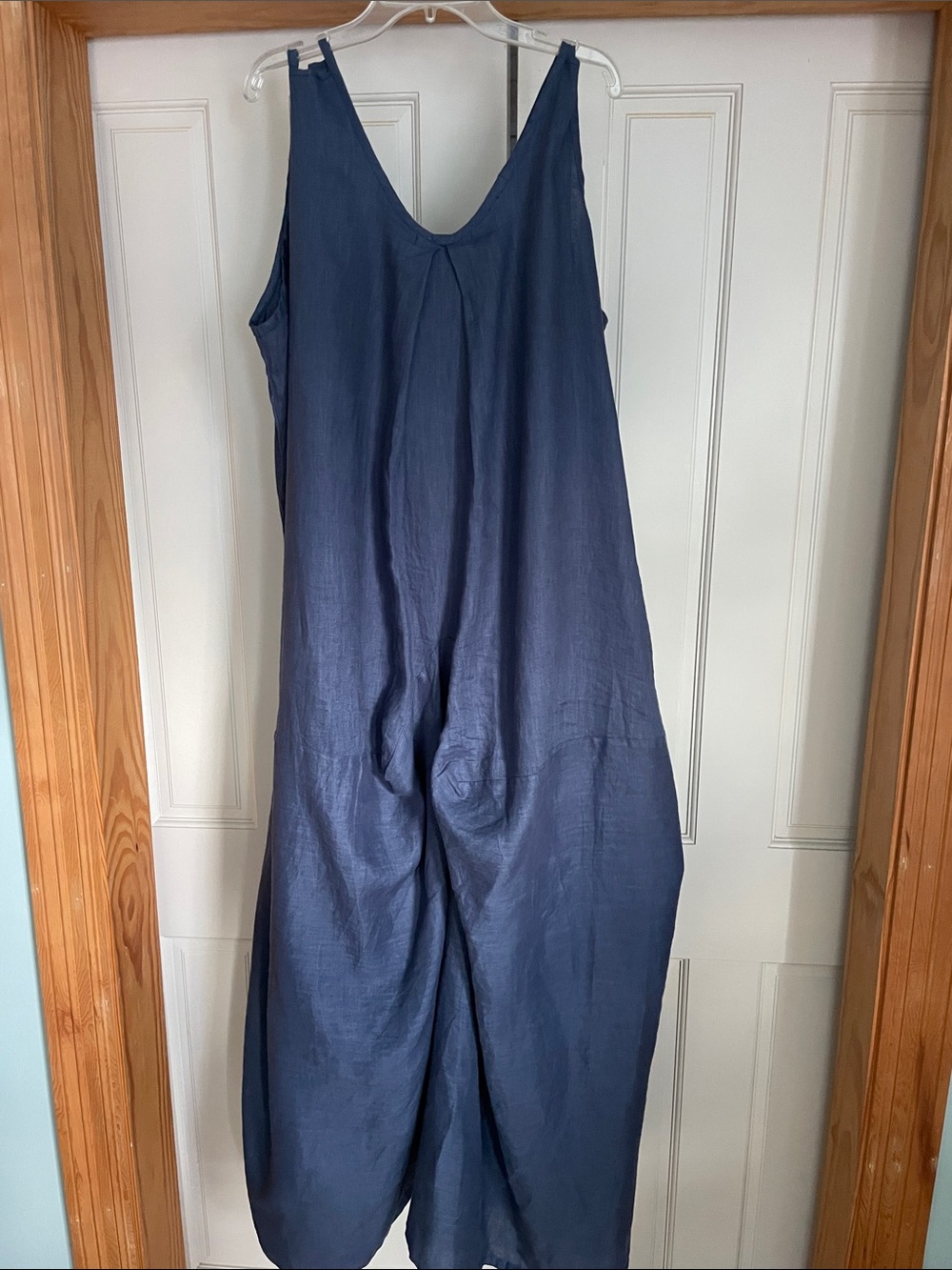 Sleeveless Linen Maxi Dress in Navy Blue Size 1X-3X - Picture 4 of 8